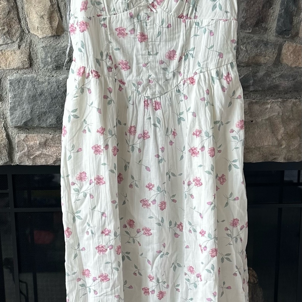 American Eagle Outfitters White and Pink Floral Midi Dress New with Tags